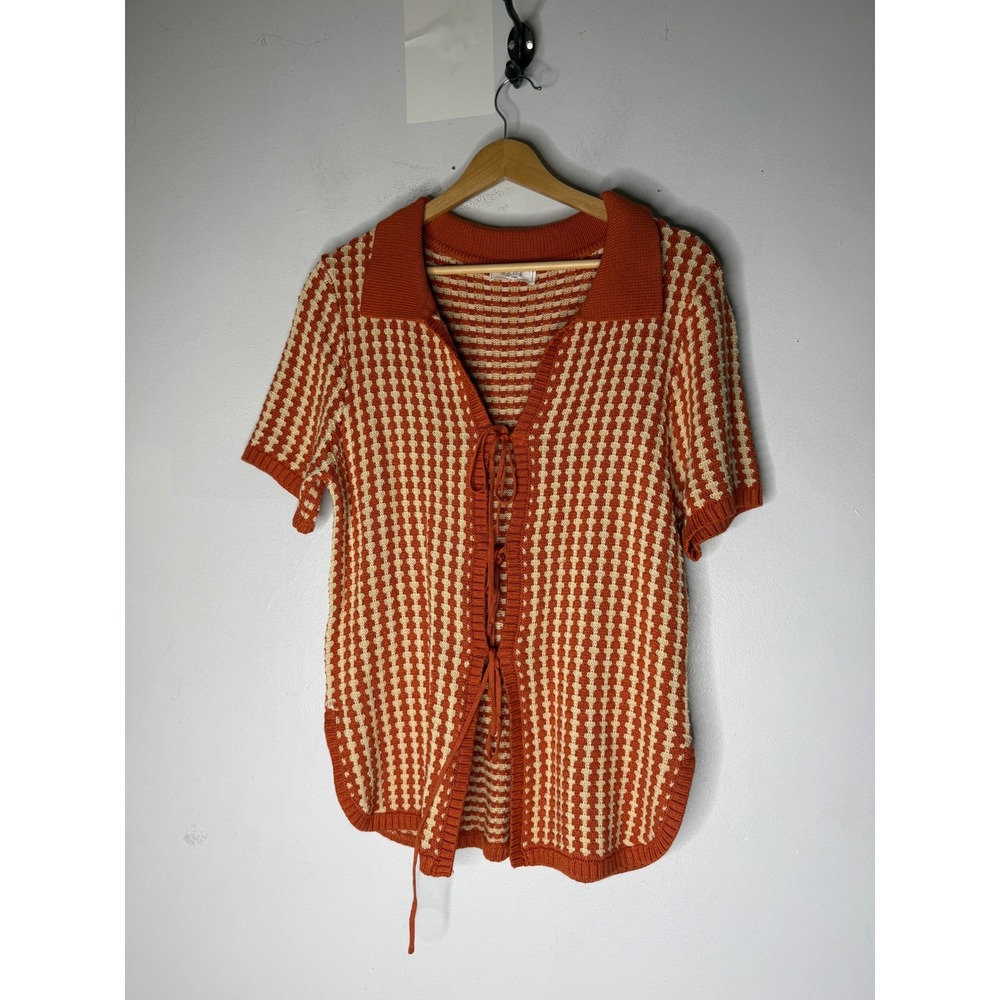 Sage The Label Through The Canyons Tie Front Sweater Textured Orange Beige L
